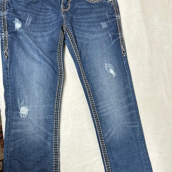 Rock Revival Blue Ankle Cropped Jeans with Intricate Stitching - Picture 9 of 15